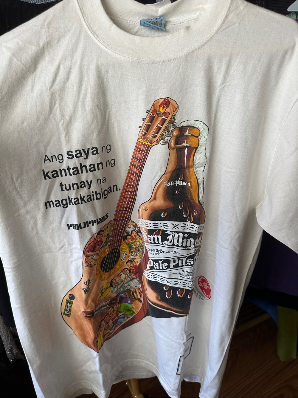 San Miguel Pale Pilsen Graphic Tee - White with Brown/Gold Print